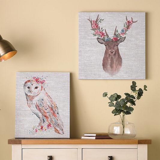 Rahmenloses Gemälde - 105388, Watercolour Floral Owl, Graham & Brown